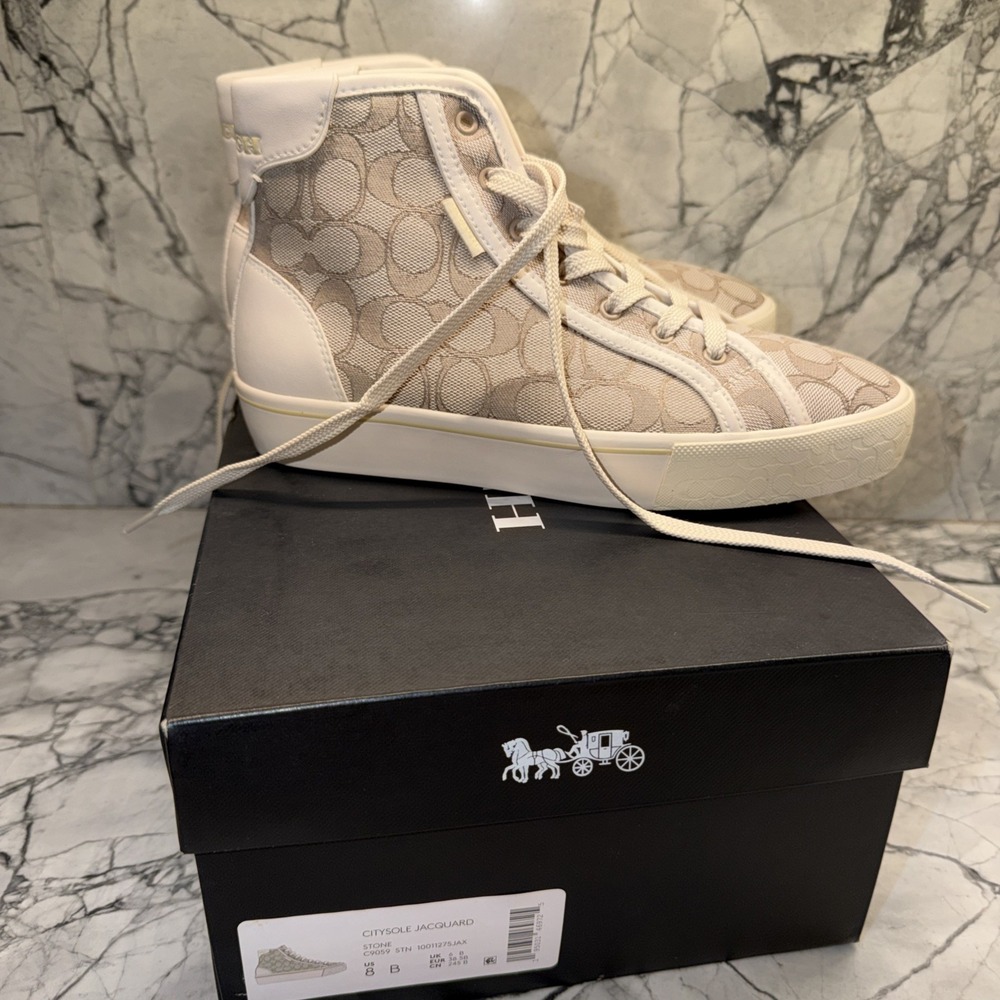 Coach Citysole Jacquard Stone Logo High Top Sneakers  Athletic for Women's